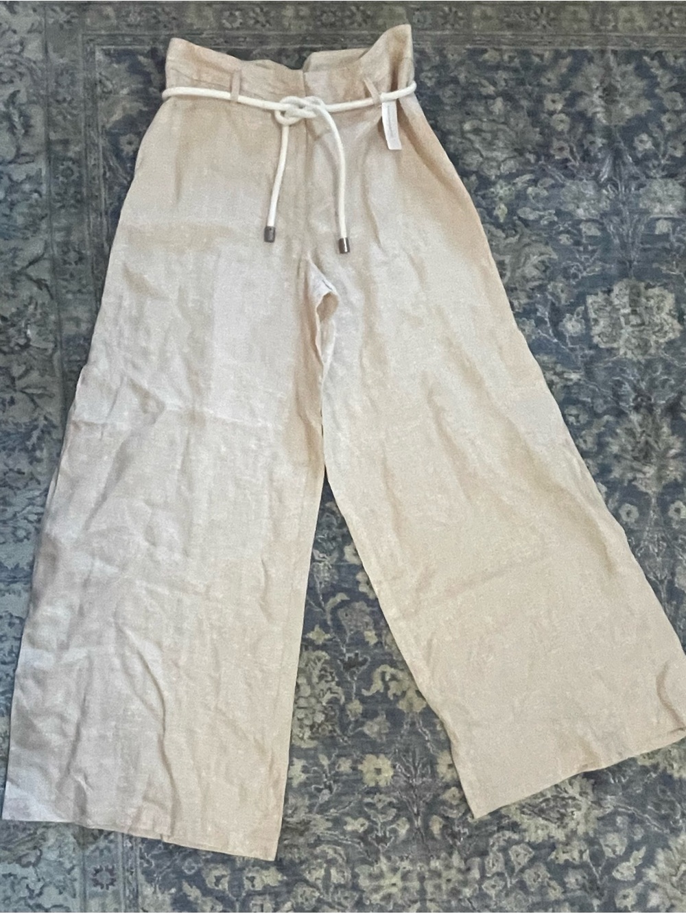 Anthropologie Beige Linen wide leg pants with split up sides